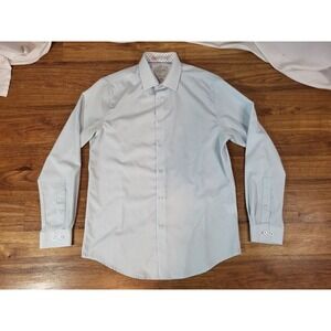 C-Lab NYC Shirt Mens Medium Blue Stretch Slim Fit Button Up Dress Good Vibes